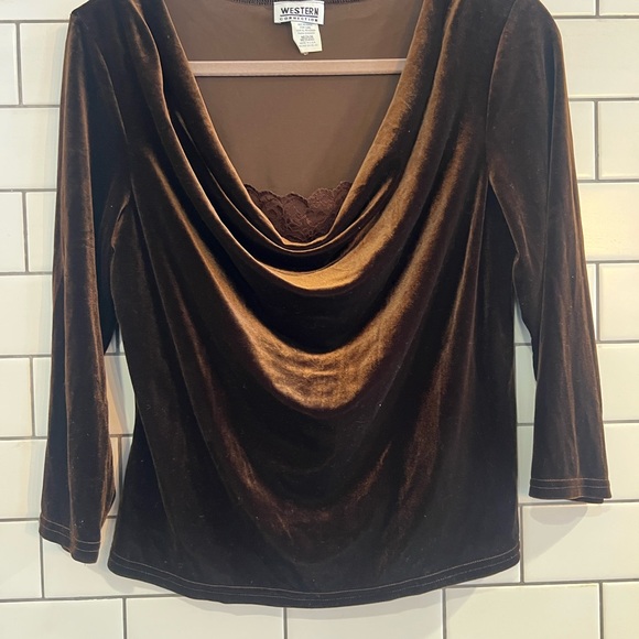Brown Velvet Cowl Neck Top - Picture 2 of 3